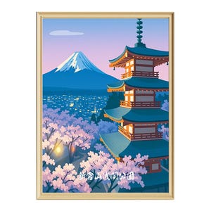 Poster zum Fuji | Landschaftskunst mit Kirschblüten und der fünfstöckigen Pagode im Arakurayama Sengen Park