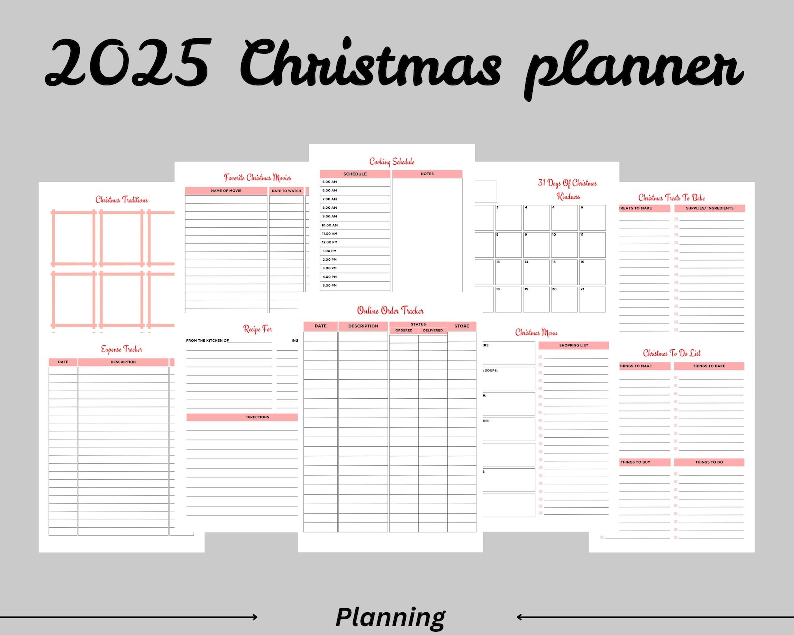 Editable 2025 Christmas Planner, 2025 Holiday Digital Planner, Xmas