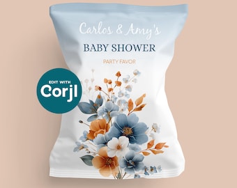 Editable Floral & Pumpkins Baby Shower Party Favor Chip Bag Template - Instant Digital Download - DIY Printable - Corjl Template- D0049