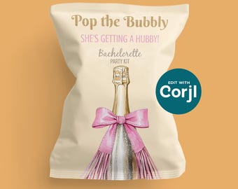 Editable Champagne Bottles Bachelorette Party Kit Chip Bag - Party Favor Template - DIY Instant Digital Download Printable - D0048