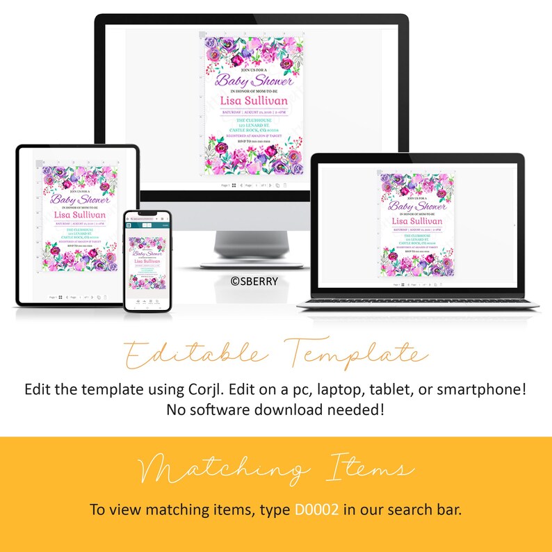 Editable Floral Baby Shower Invitation - Mom-to-be - 5x7 Invite ...