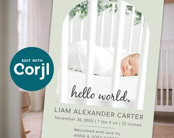 Editable Photo Birth Announcement Template - DIY Baby Announcement - Birth Stats Template - Editable Digital Download Template - D0027