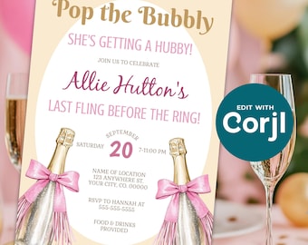 Editable Champagne Bottles Bachelorette Party Invitation - Bride to Be Party Template - DIY Instant Digital Download Printable - D0048
