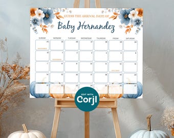 Editable Baby Due Date Calendar - Baby Shower Game - Baby Birthday Prediction - Guess Due Date Game - Instant Digital Download - D0049