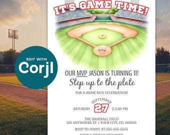 Editable Baseball Game Birthday Party Invitation - Ball Game Party Template For Boy - Kids Birthday - DIY - Digital Download - D0035