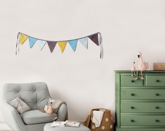 Baby Nursery Decoration, Handmade Cotton Flags, Kid Birthday Bunting, Wall Hanging, Kids Flags Garland