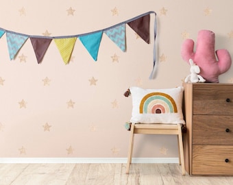 Banderines de hilo de algodón hechos a mano, guirnalda de banderines triangulares para guardería, para colgar en la pared, banderines de cumpleaños, guirnalda de banderas para niños