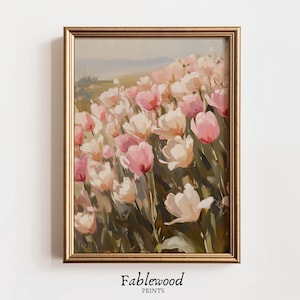 Pastel Tulips Spring Wall Art Printable -Tulips Wall Print, Spring Printable, Tulip Wall Art, Spring Tulip Meadow Painting, DIGITAL DOWNLOAD