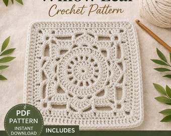 Willow Leaf Crochet Pattern+Video Tutorial | Granny Square Motif | Beginner Friendly PDF | Floral Crochet Square | Easy Crochet Pattern