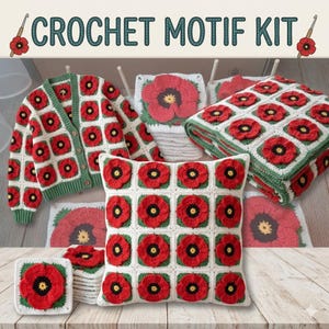Carrés 3D fleur de pavot au crochet - Motifs floraux au crochet pour couvertures, sacs