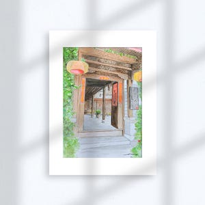Lijiang Old Town Watercolor Sketch: China Travel Art (Digital Download)
