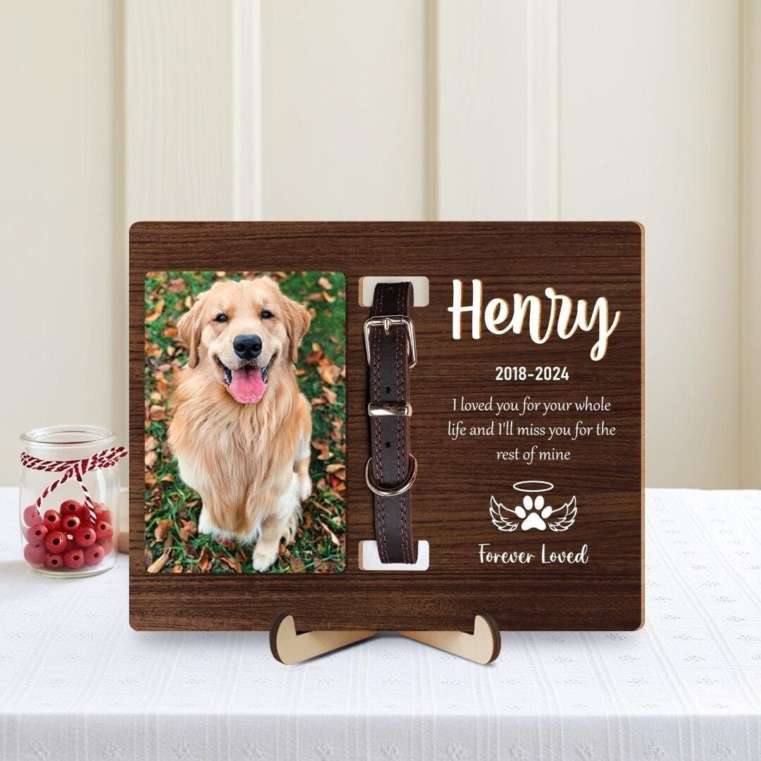 Personalized Dog Memorial Photo Frame With Collar Holder,dog Portrait ...