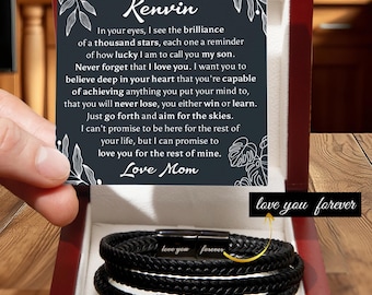 Son Bracelet From Parent, To My Son Bracelet Gift From Mom, Son Gift, Inspirational Strength Gift, Stainless Steel Bracelet Message Card Box