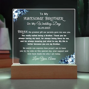 To My Brother Personalized Acrylic Plaque, Wedding Brother Gift From Bride, Gift For Brother Of The Bride, Wedding Keepsake Gift From Bride