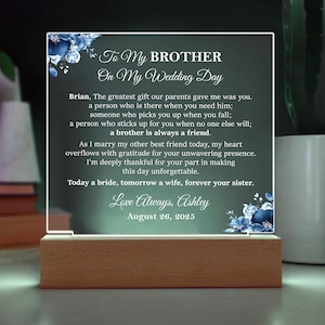 To My Brother On My Wedding Day Plaque Gift|Brother of The Bride Gift on Her Wedding Day|Brother Wedding Gift from Sister|Gift for Brother
