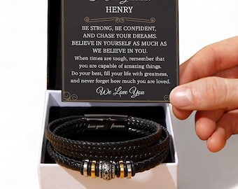To Our Grandson Braided Leather Bracelet - Heartfelt Keepsake Gift from Grandma & Grandpa"