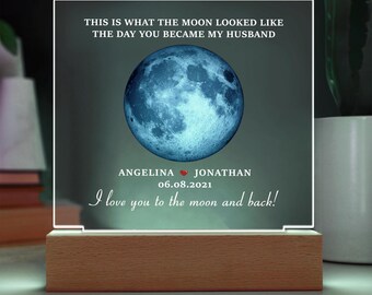 Personalized Moon Phase by Date Gift, Plaque Keepsake, This is How the Moon Looked Like on the Day we Met / Got Married / Engaged