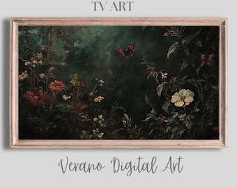 Vintage Wild Flowers Oil Painting TV Art | Elegant Dark Floral Design | Samsung Frame TV Artwork | Christmas Floral Frame TV Art
