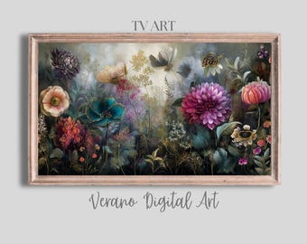 NIGHT GARDEN Magical Fairy Floral Tv Art l Butterflies | Samsung Frame TV Digital Download, Textured Tv Art, Floral Wall Art Night Garden
