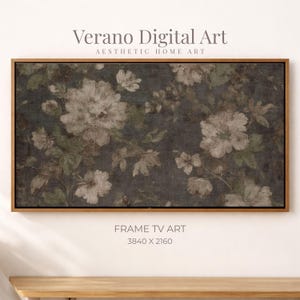 Vintage Floral Frame TV Art, Dark Green Moody Botanical Samsung Frame TV Art, Antique Tapestry Style, Neutral Aesthetic TV Display