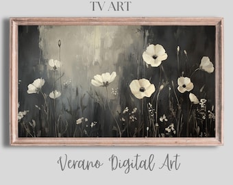 FRAME TV Art Elegant Monochrome Floral Art | Samsung Frame TV Digital Download, Black and White Wildflowers Painting  Elegant Moody Painting
