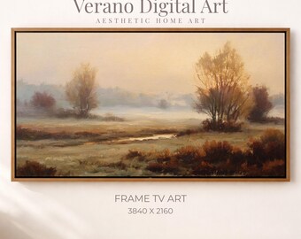 Golden Sunrise Autumn Landscape, Rustic Frame TV Art (Digital Download)