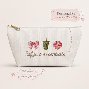 Pink Bow, Matcha Drink & Shell design Accessory Pouch