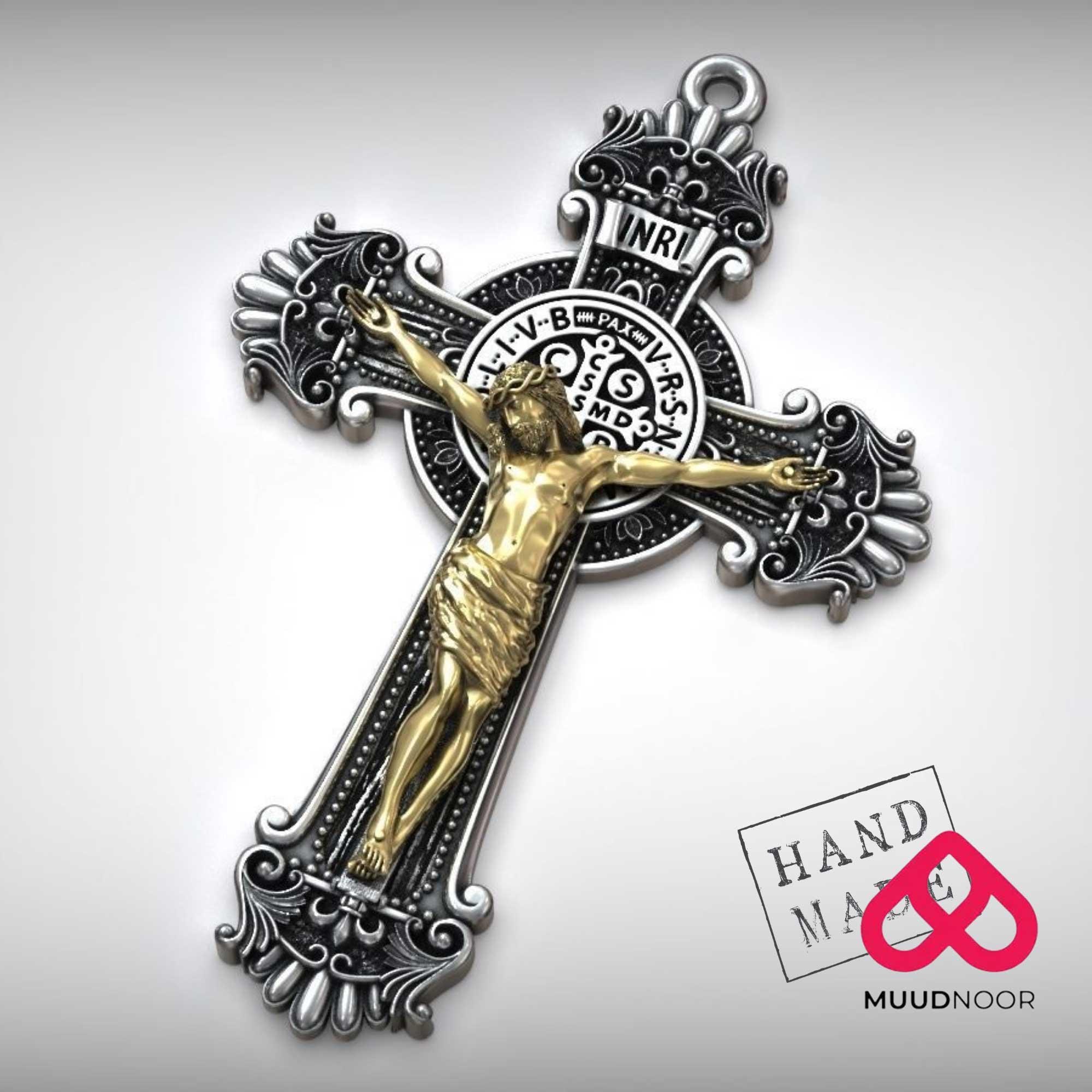 Saint Benedict Crucifix Cross Pendant – 925 Sterling Silver Handmade ...