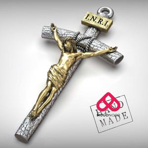 Jesus Christus Kruzifix Anhänger, 925 Sterling Silber mit Goldakzent, handgemachte katholische INRI Halskette, spirituelles Geschenk