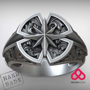 Bague étoile boussole rose des vents | Chevalière du voyageur pour homme | Symbole de direction et d'objectif | Cadeau nautique | Bijoux d'aventure pour explorateurs