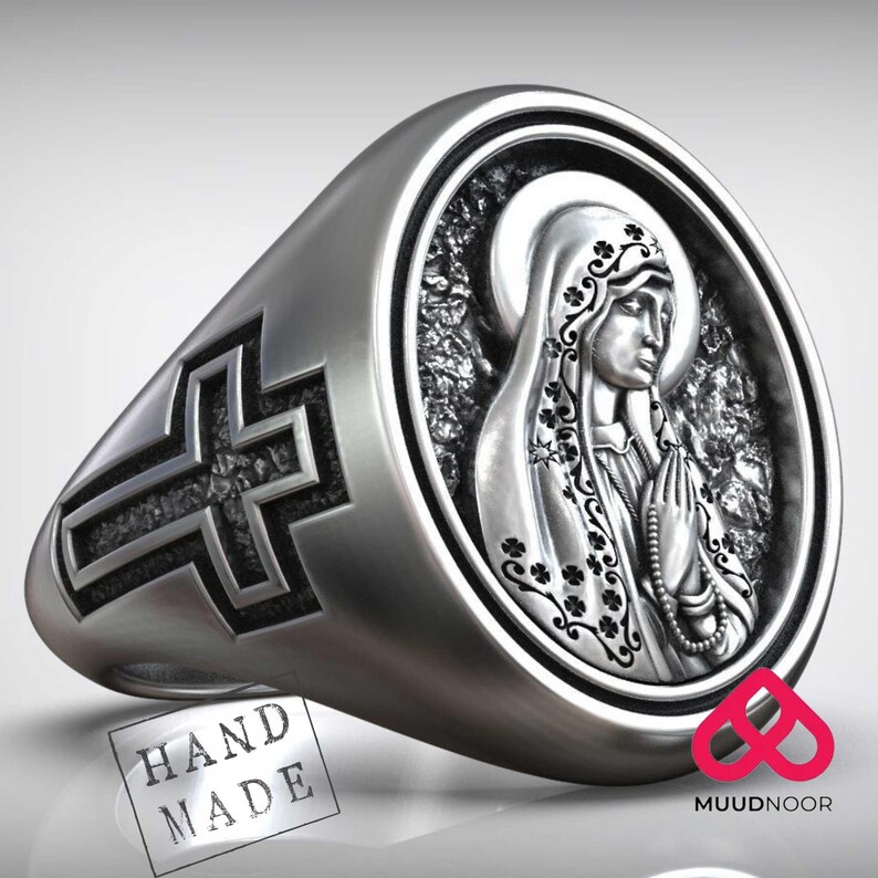 Hail Mary Prayer Ring In Italian - Stainless Steel Engraved Band, Nickel Free, 23mm