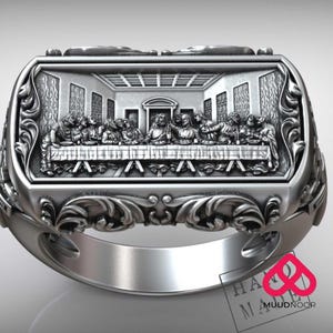 Last Supper Signet Ring for Men – Jesus Christ Scene by Leonardo, Christian Statement Jewelry, Gothic Religious Gift, Handmade Art Ring