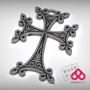 Armenian Khachkar Cross Pendant: Oxidized Silver-Style Amulet Necklace