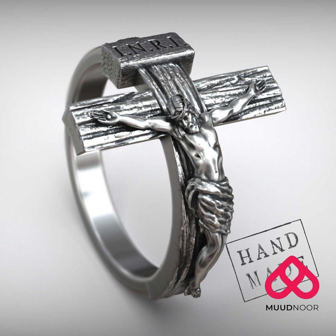 Jesus Crucifix Ring Handmade Sterling Silver | INRI Cross Christian ...