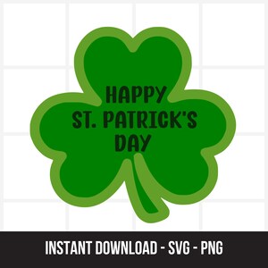 Puede incluir: Trébol verde con el texto "Happy St. Patrick's Day" en negro.