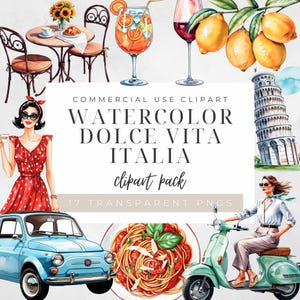 Dolce vita watercolor clipart, Italy PNG, watercolor clipart, La dolce vita, Clipart for commercial use