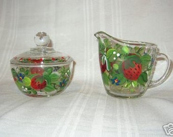 Hand Painted SUGAR & CREAMER with STRAWBERRIES