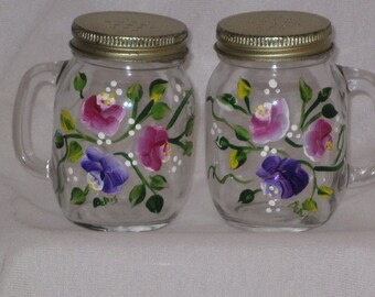 Hand painted Salt and pepper Shakers with Roses