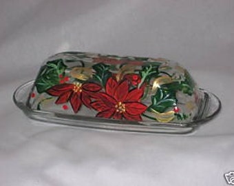 Hand Painted Butter Dish With Poinsettias