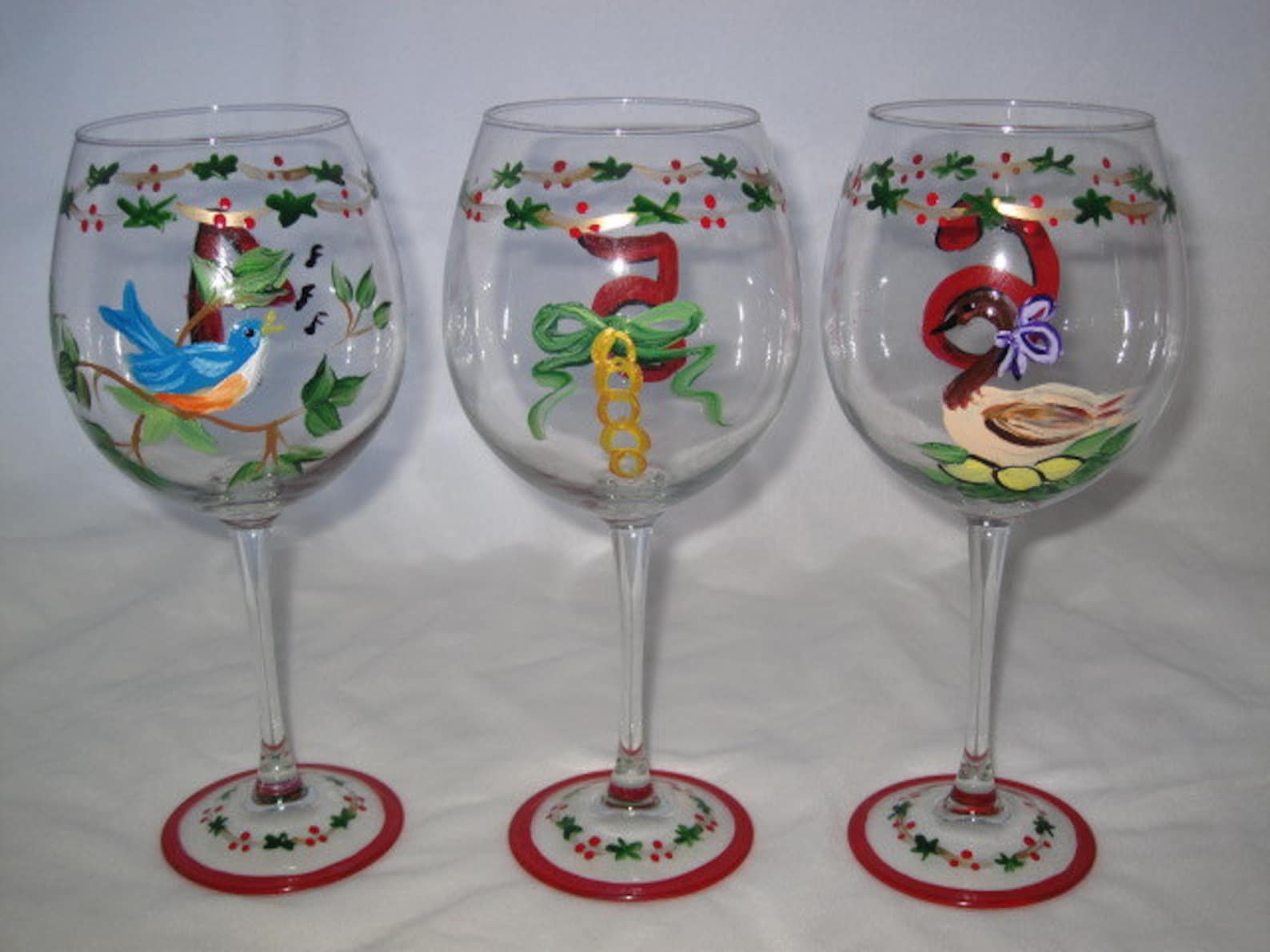 Hand Painted Twelve Days of Christmas set of 12 Wine Glasses Etsy