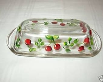 Hand Painted BUTTER DISH With CHERRIES