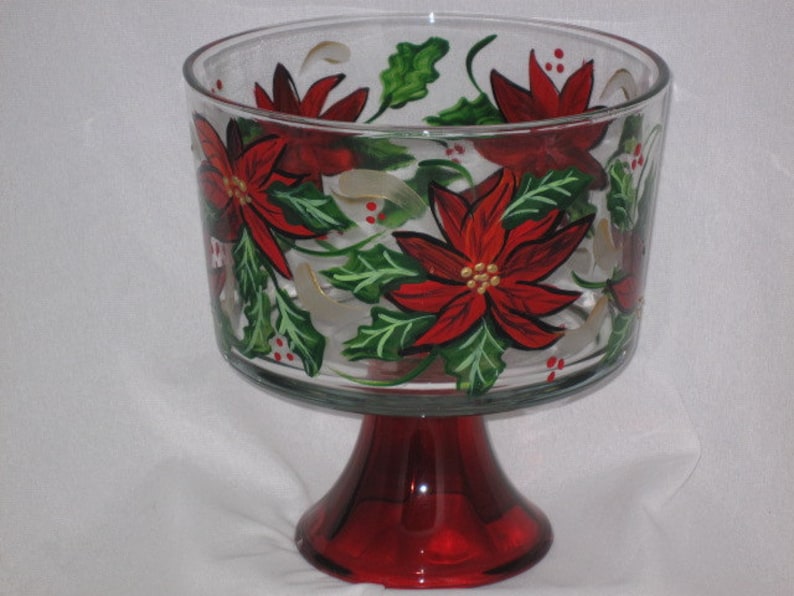 Hand Painted Trifle Bowl With Poinsettias Etsy