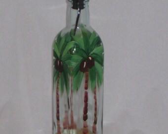 Hand Painted Oil / Soap Bottle with Palm Trees