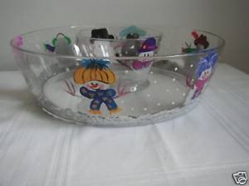 and Painted Glass Chip And Dip Bowl With Snowmen X-MAS image 1