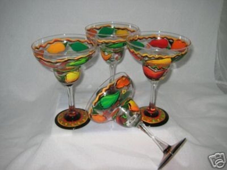 Hand Painted MARGARITA Glasses Vibrant CHILI PEPPERS Set of 4 Etsy