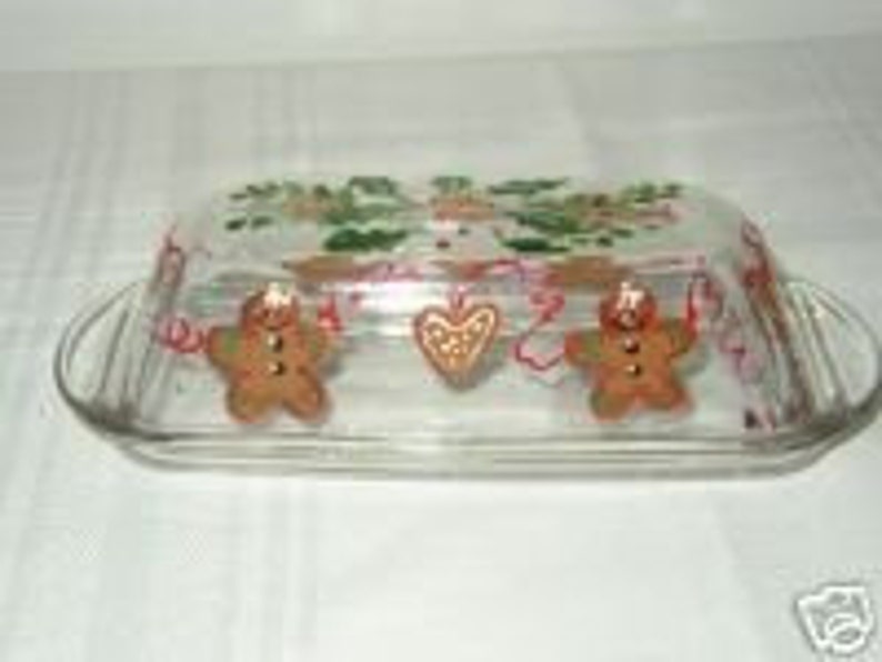 Hand Painted Christmas Butter Dish With Gingerbread Men Etsy
