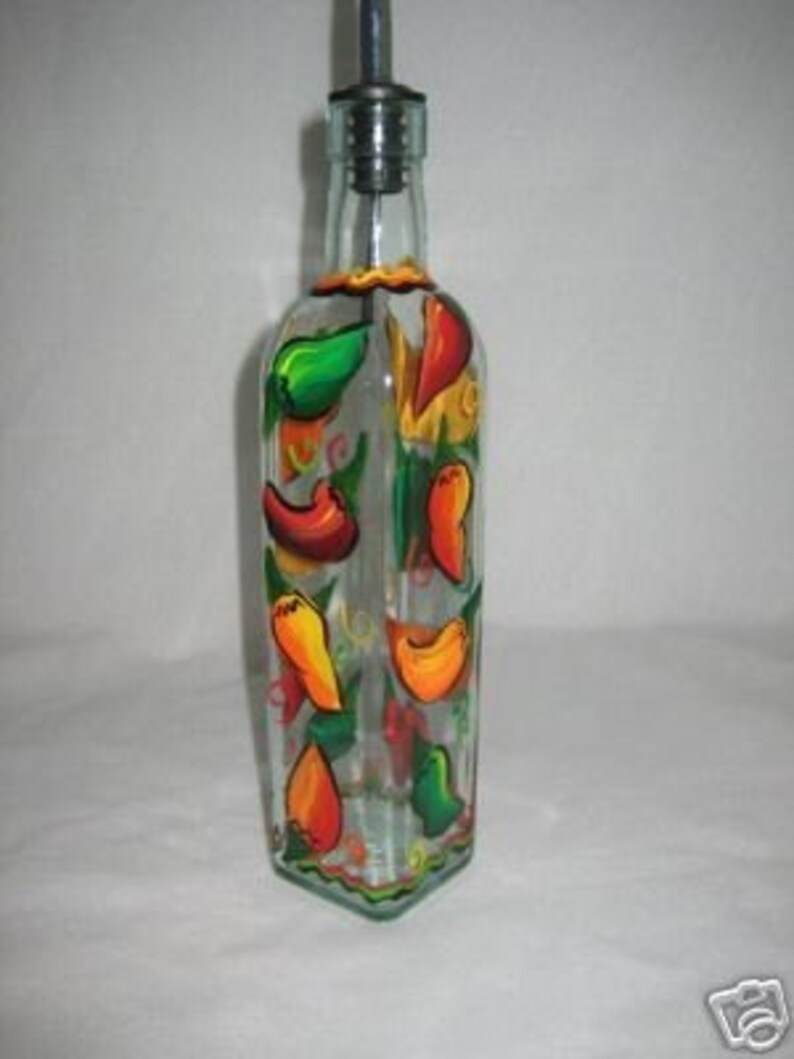 Hand Painted Oil Bottle With Vibrant Chili Peppers Etsy