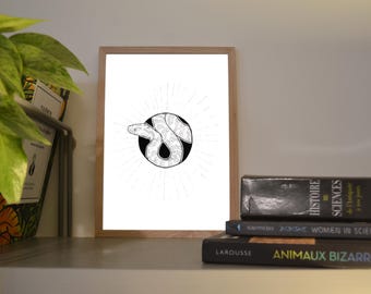 Print A6/A5 Central Asian rattlesnake, black and white ink illustration, traditional art
