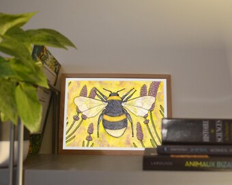 Print A6/A5 Bumblebee, illustration done in colors with watercolor and ink, traditional art