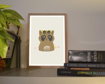 Print A6 Tanukitsch, illustration made in color on a graphics tablet, digital art